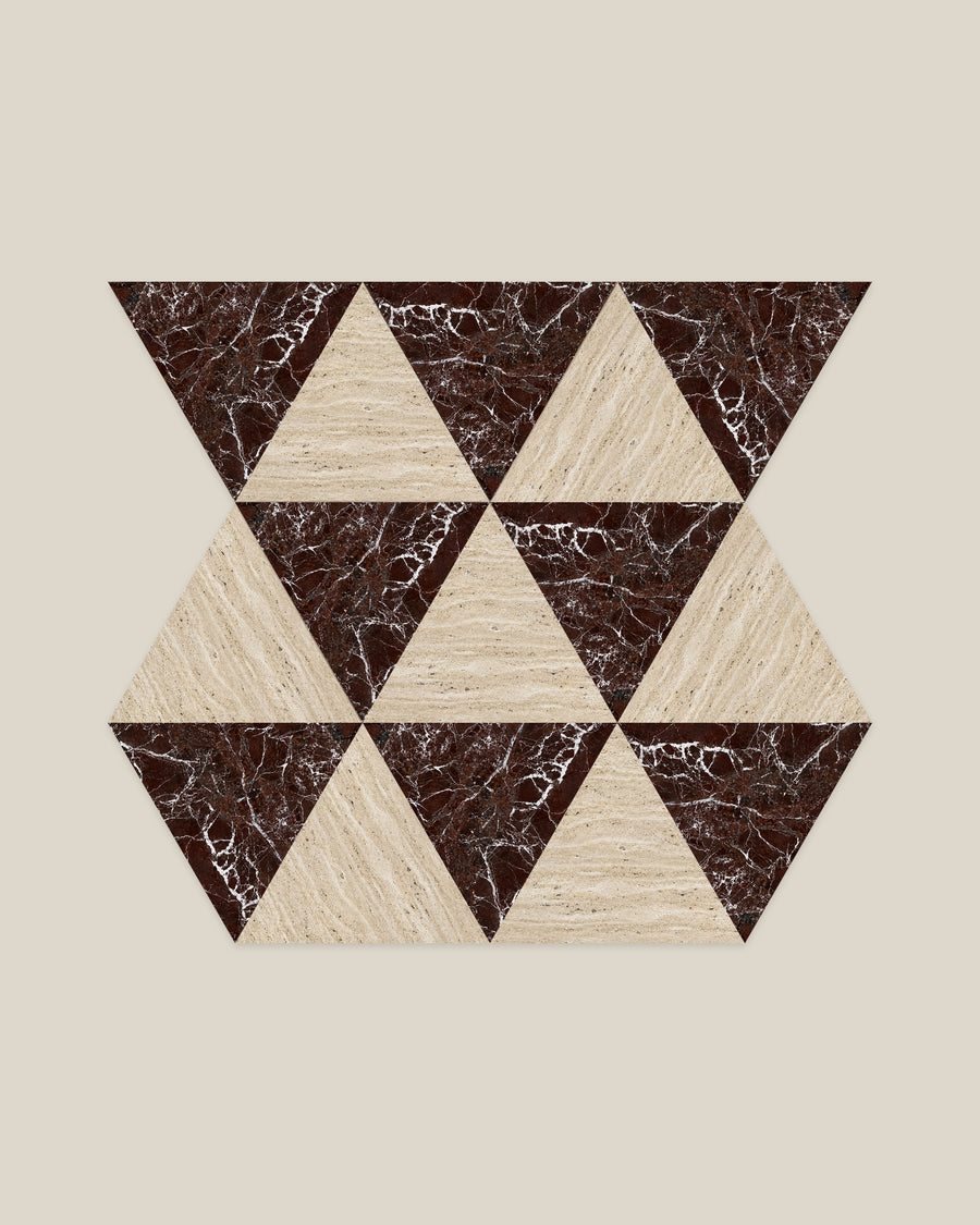 BLOC TRI-CHECKERS — Beige × Burgundy tile pattern on BONE background