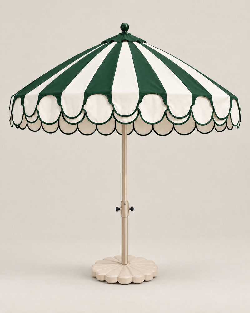 LA LUZ double scalloped umbrella in Green — 260 cm diameter, 185 cm height
