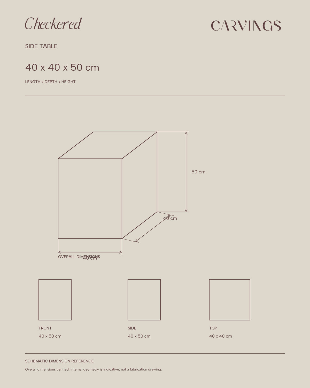 CHECKERED Side Table — verified overall dimensions — CARVINGS