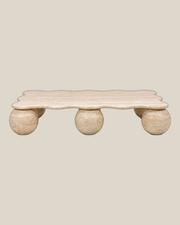 MIRA Large Beige Travertine coffee table — product view on Bone background