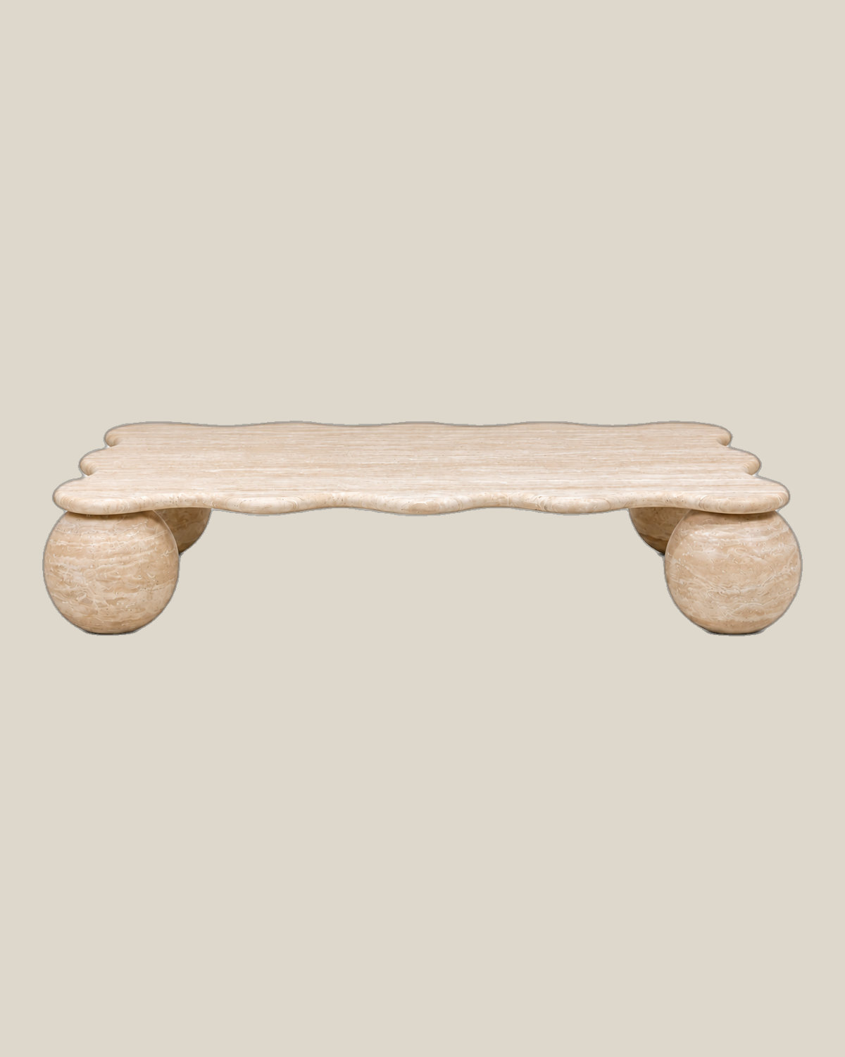 MIRA Small Beige Travertine coffee table — product view on Bone background