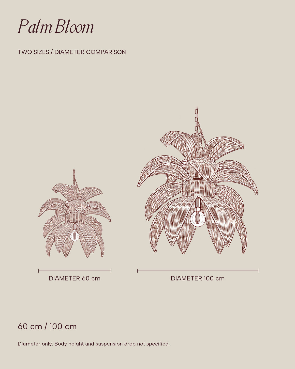 PALM BLOOM Chandelier by LaLuz — Dimensioned Outline