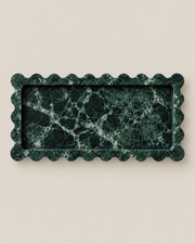 Tiffany+ Tray in Green Marble, Slim size, overhead view with scalloped edge.
