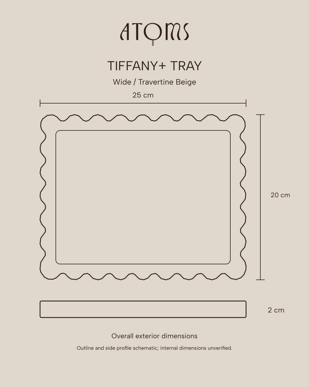Tiffany+ Tray — Wide Travertine Beige Dimensions