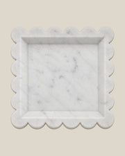 Tiffany Tray in white marble, overhead view on BONE background — 20 × 20 cm, 2 cm thick