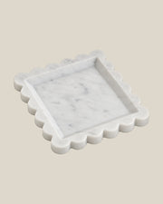 Tiffany Tray in white marble, perspective view on BONE background — 20 × 20 cm, 2 cm thick