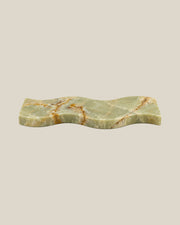 ATOMS Sezy Tray — Pale Green & Gold, low profile on BONE background