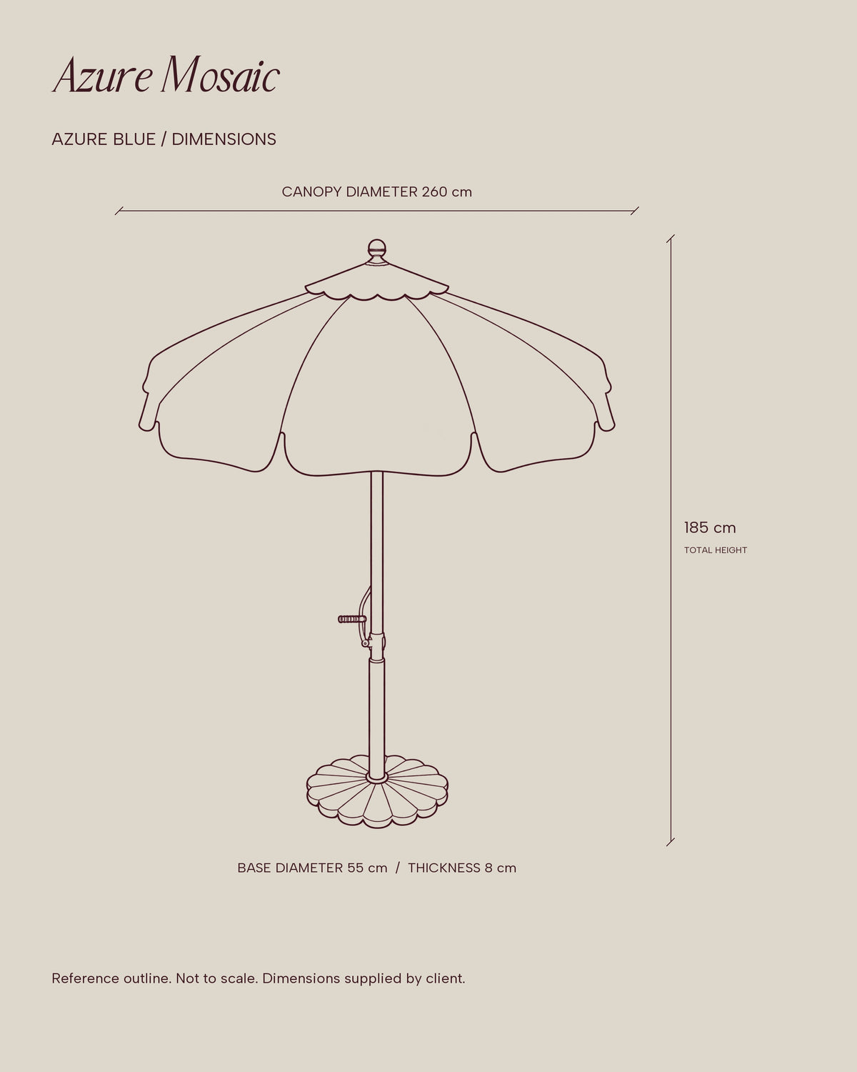Azure Mosaic Umbrella — Shared Dimensioned Outline