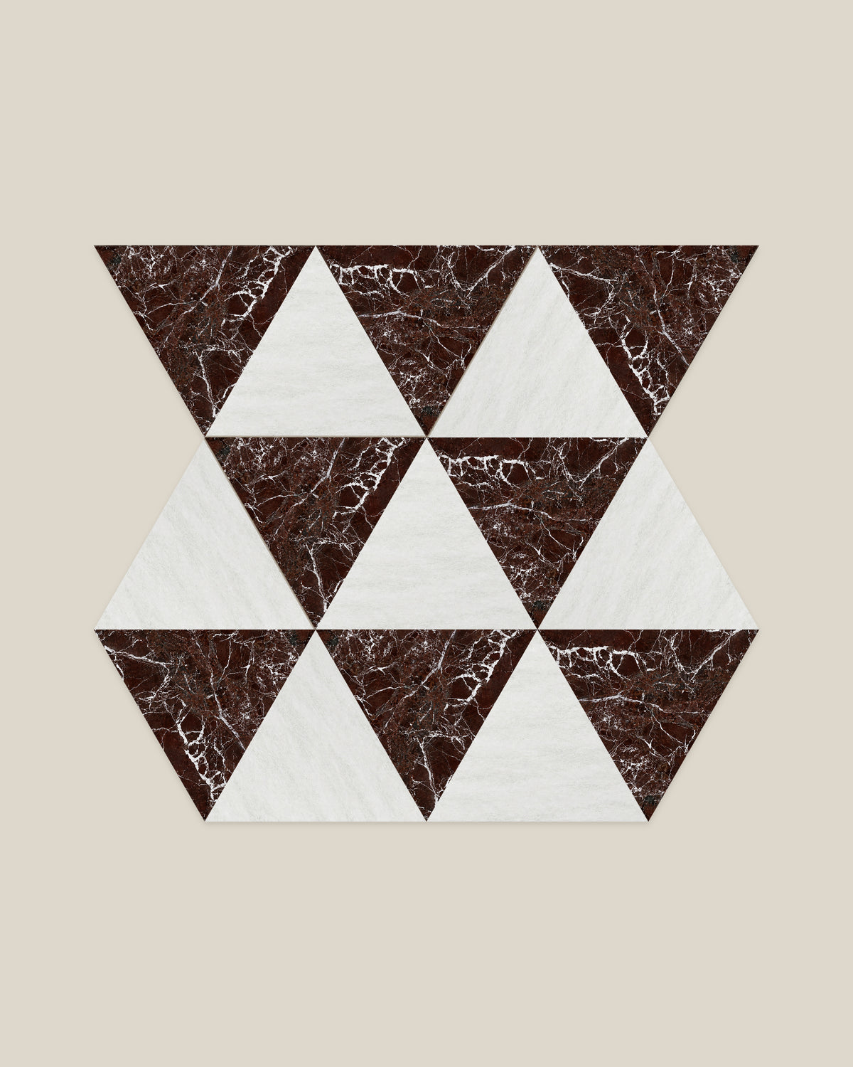 BLOC TRI-CHECKERS — Plain White × Burgundy tile pattern on BONE background