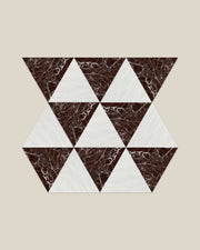 BLOC TRI-CHECKERS — Plain White × Burgundy tile pattern on BONE background