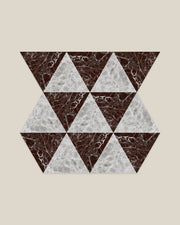 BLOC TRI-CHECKERS — Grey × Burgundy tile pattern on BONE background