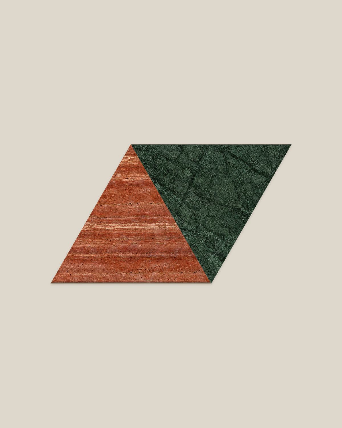BLOC TRI-CHECKERS — Red × Green paired triangles on BONE background