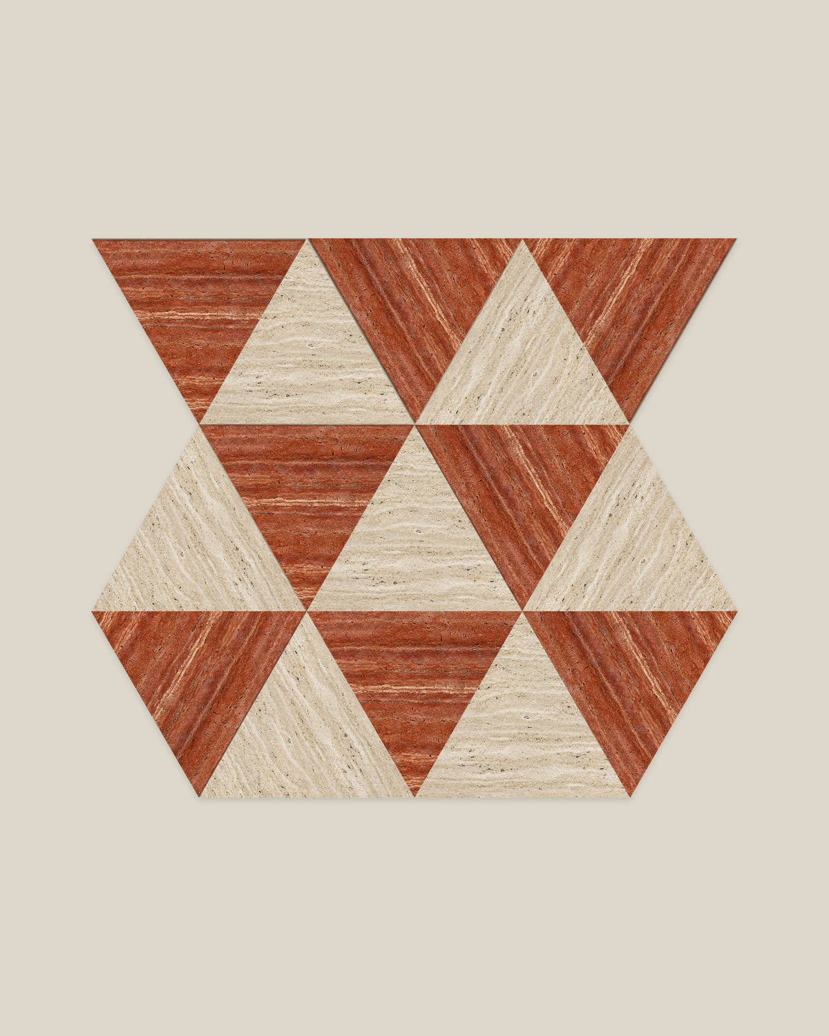 BLOC TRI-CHECKERS — Beige × Red tile pattern on BONE background