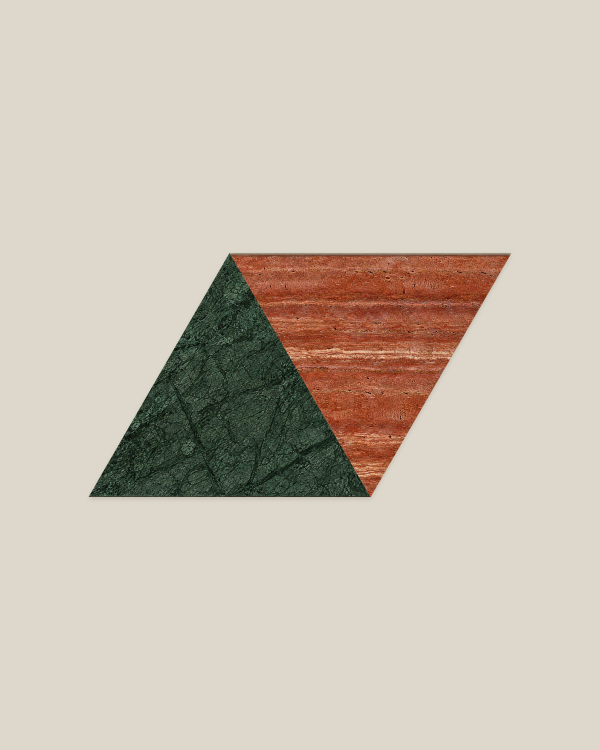 BLOC TRI-CHECKERS — Green × Red paired triangles on BONE background