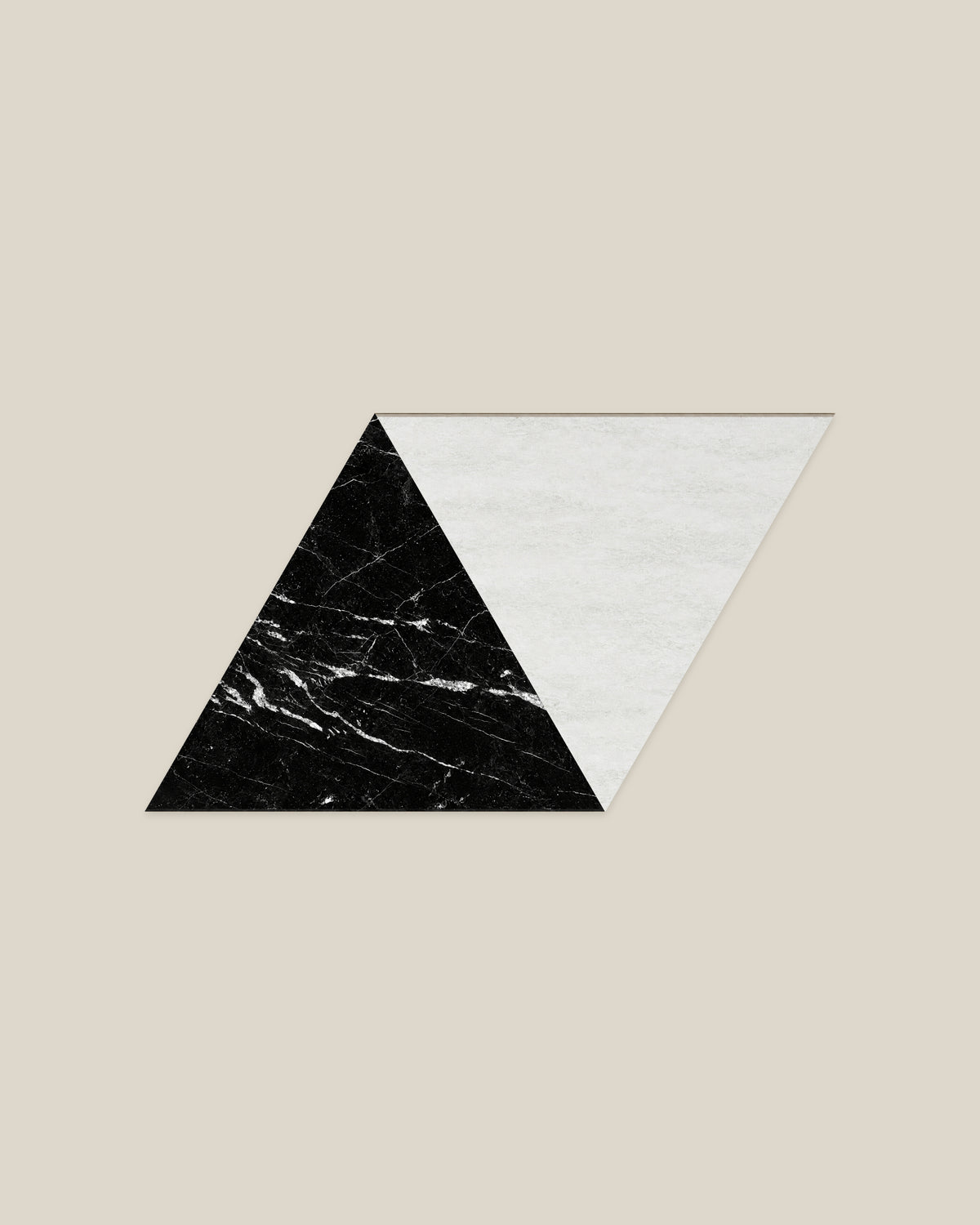 BLOC TRI-CHECKERS — Black × Plain White paired triangles on BONE background