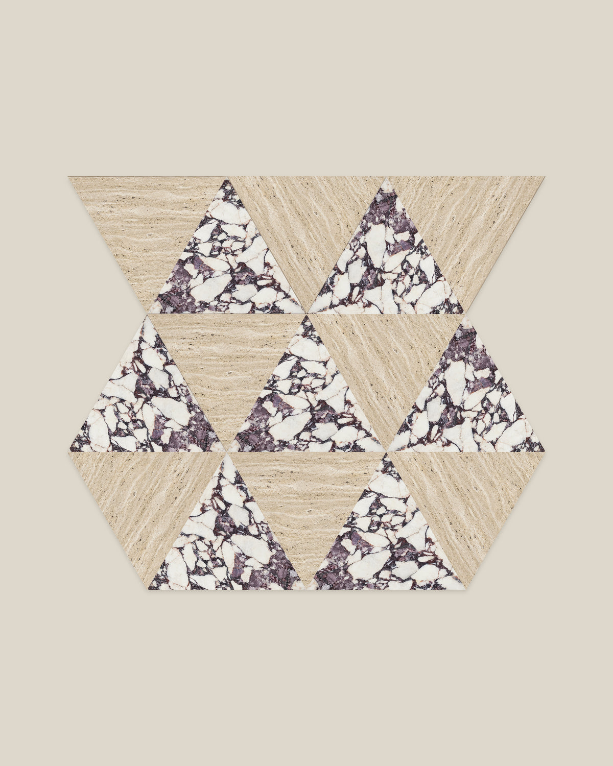 BLOC TRI-CHECKERS — Viola × Beige tile pattern on BONE background