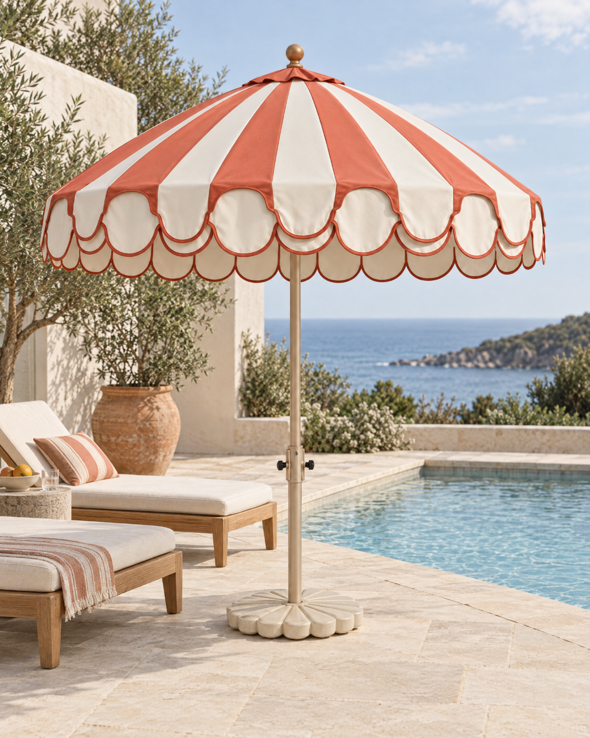 LA LUZ double scalloped umbrella — simone lifestyle, 185 cm overall height