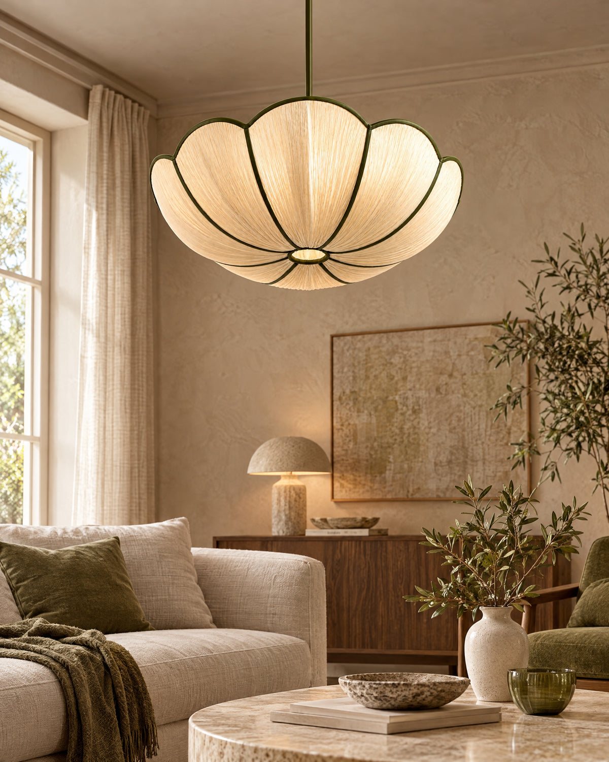 LA LUZ FLORA Pendant Chandelier — Olive Green Lifestyle