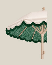 LA LUZ Fringed Parasol Umbrella Green Fabric Detail