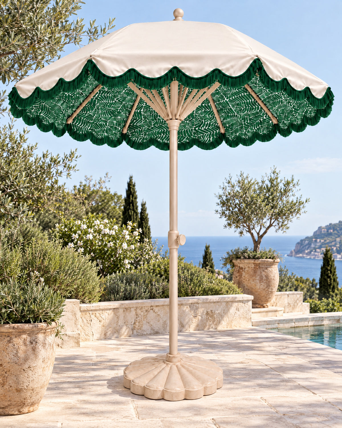 LA LUZ Fringed Parasol Umbrella Green Lifestyle