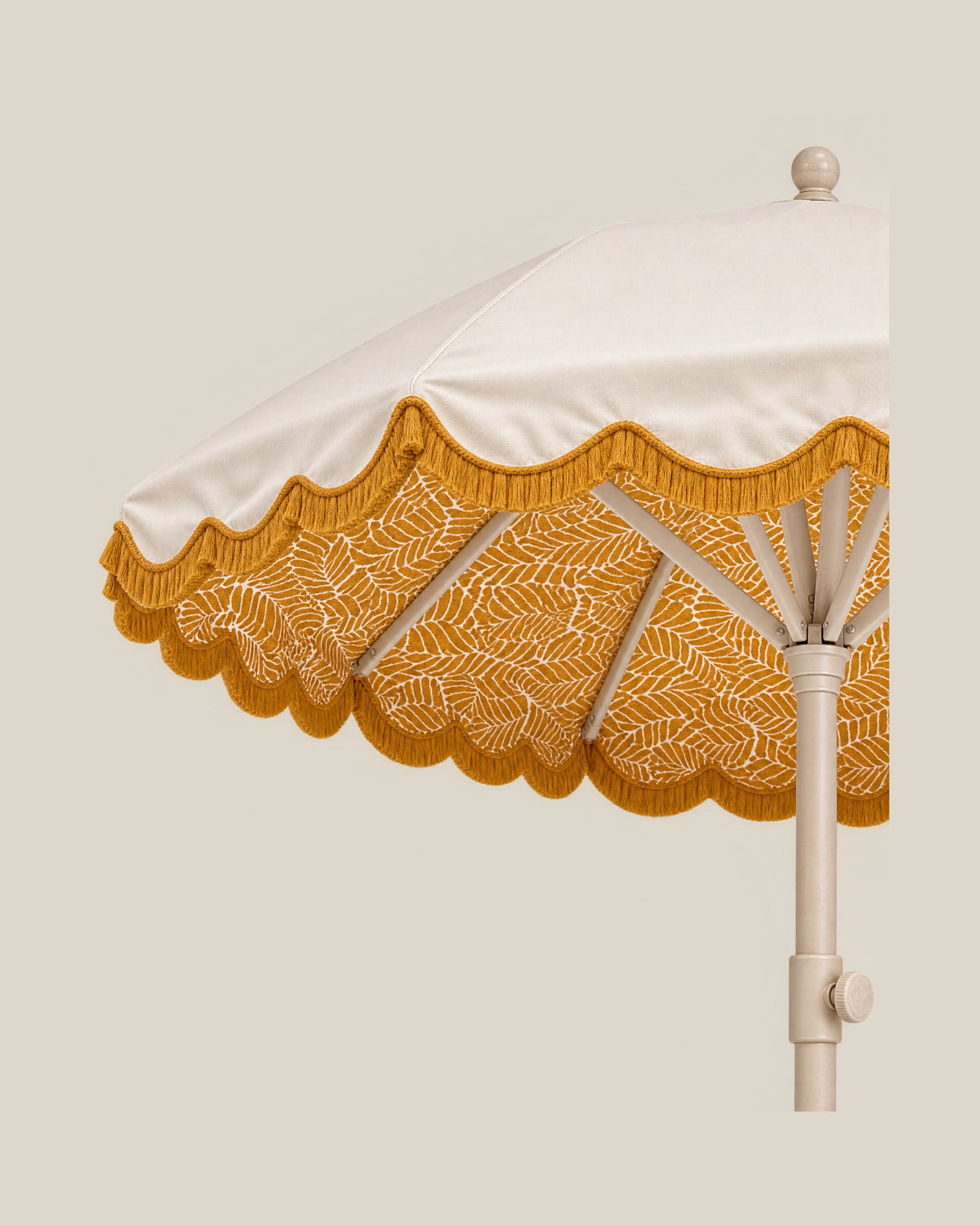 LA LUZ Fringed Parasol Umbrella Mustard Fabric Detail