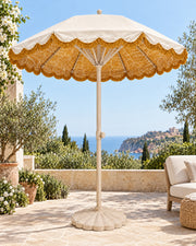 LA LUZ Fringed Parasol Umbrella Mustard Lifestyle