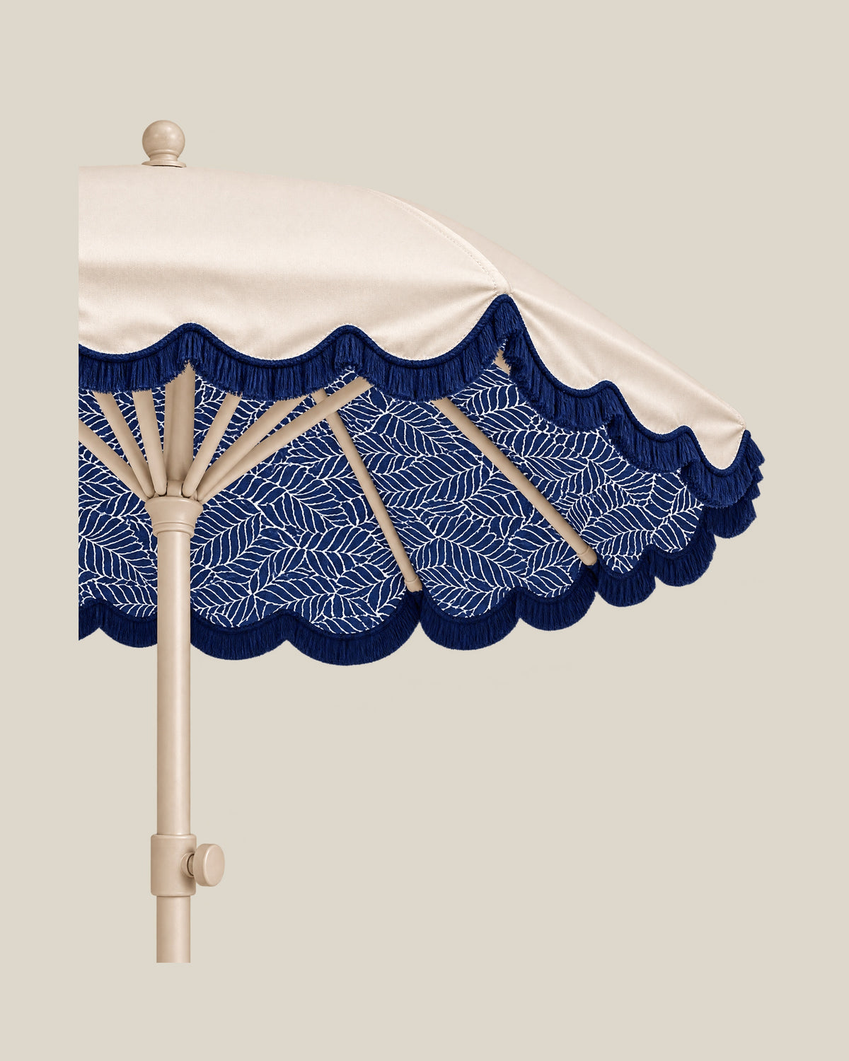 LA LUZ Fringed Parasol Umbrella Navy Fabric Detail