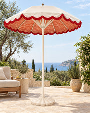LA LUZ Fringed Parasol Umbrella Red Coral Lifestyle