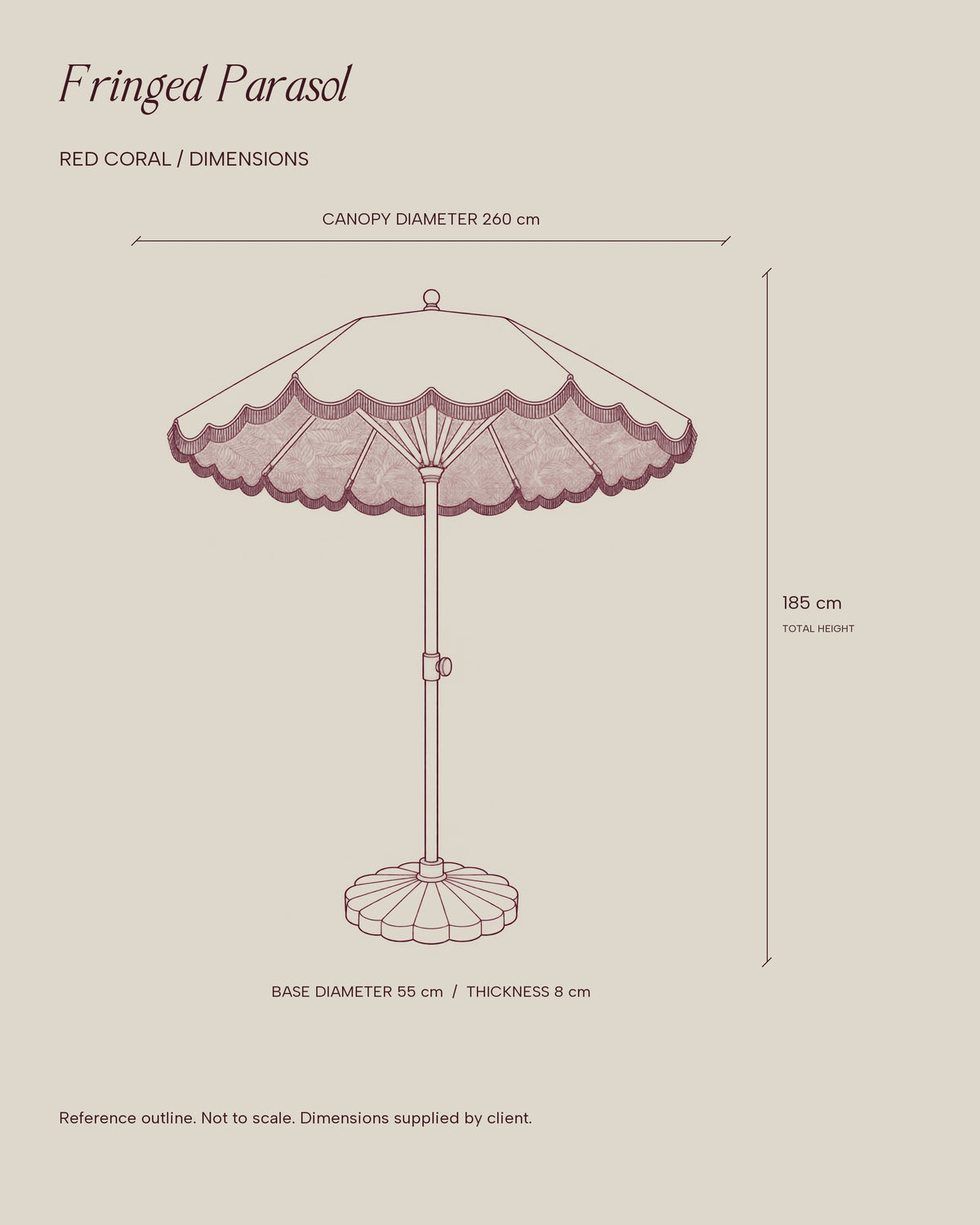 LA LUZ Fringed Parasol Umbrella Shared Dimensioned Outline
