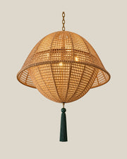 LA LUZ Orbit Bamboo Chandelier Forest Green Front
