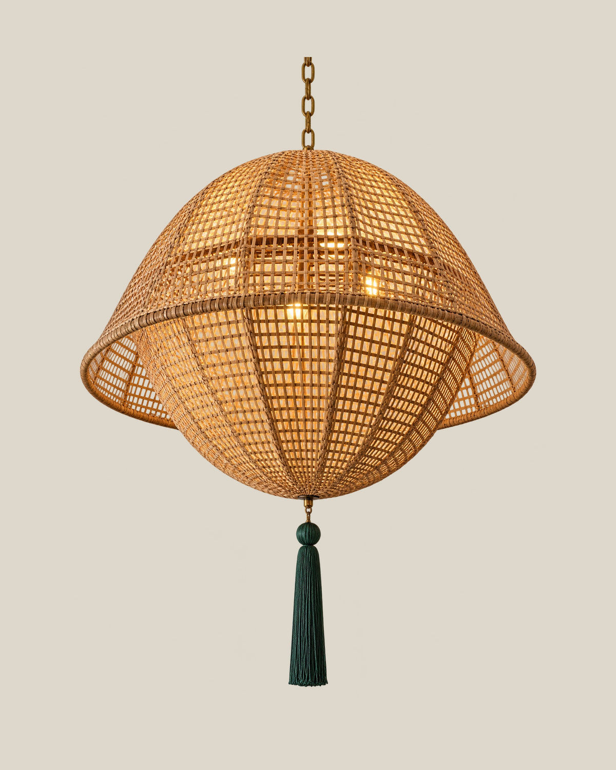 LA LUZ Orbit Bamboo Chandelier Forest Green Front