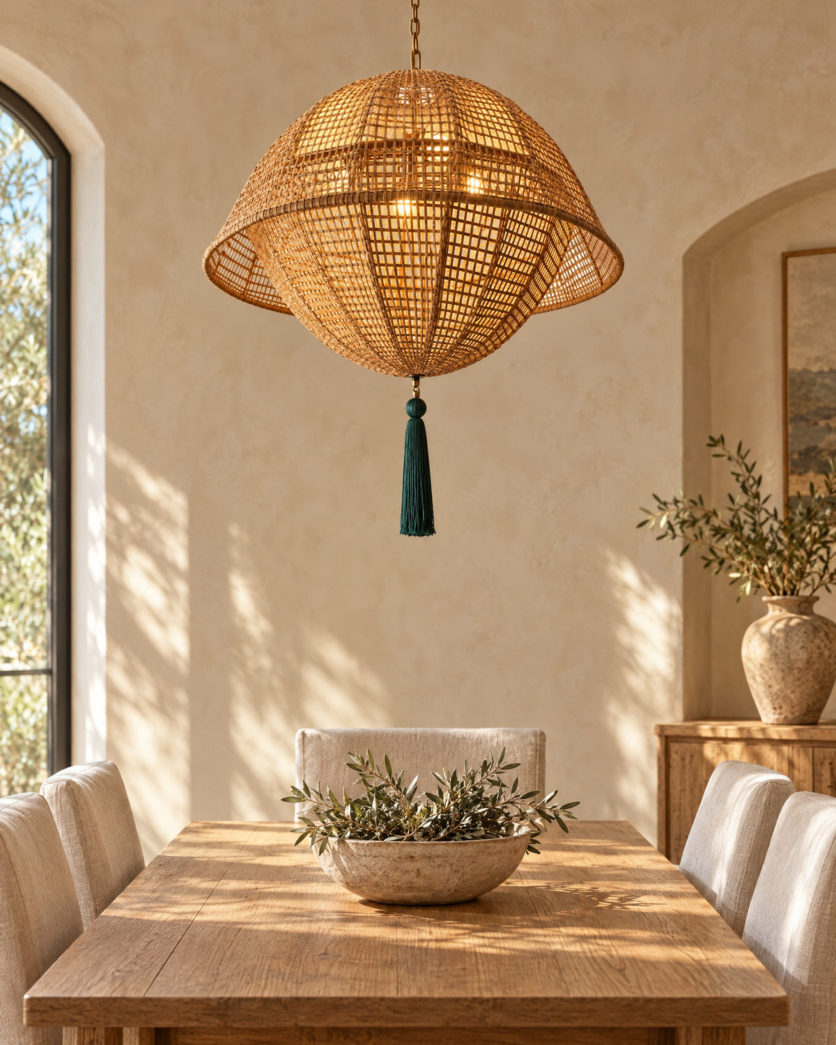 LA LUZ Orbit Bamboo Chandelier Forest Green Lifestyle