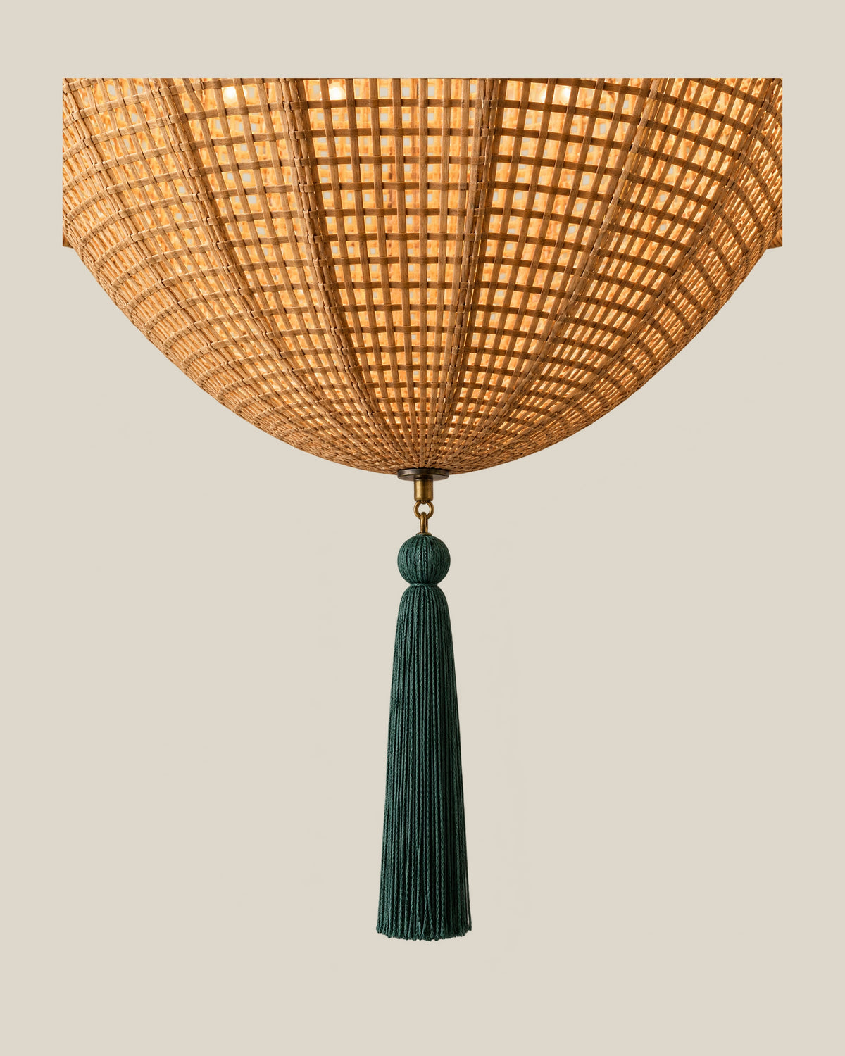 LA LUZ Orbit Bamboo Chandelier Forest Green Tassel Detail