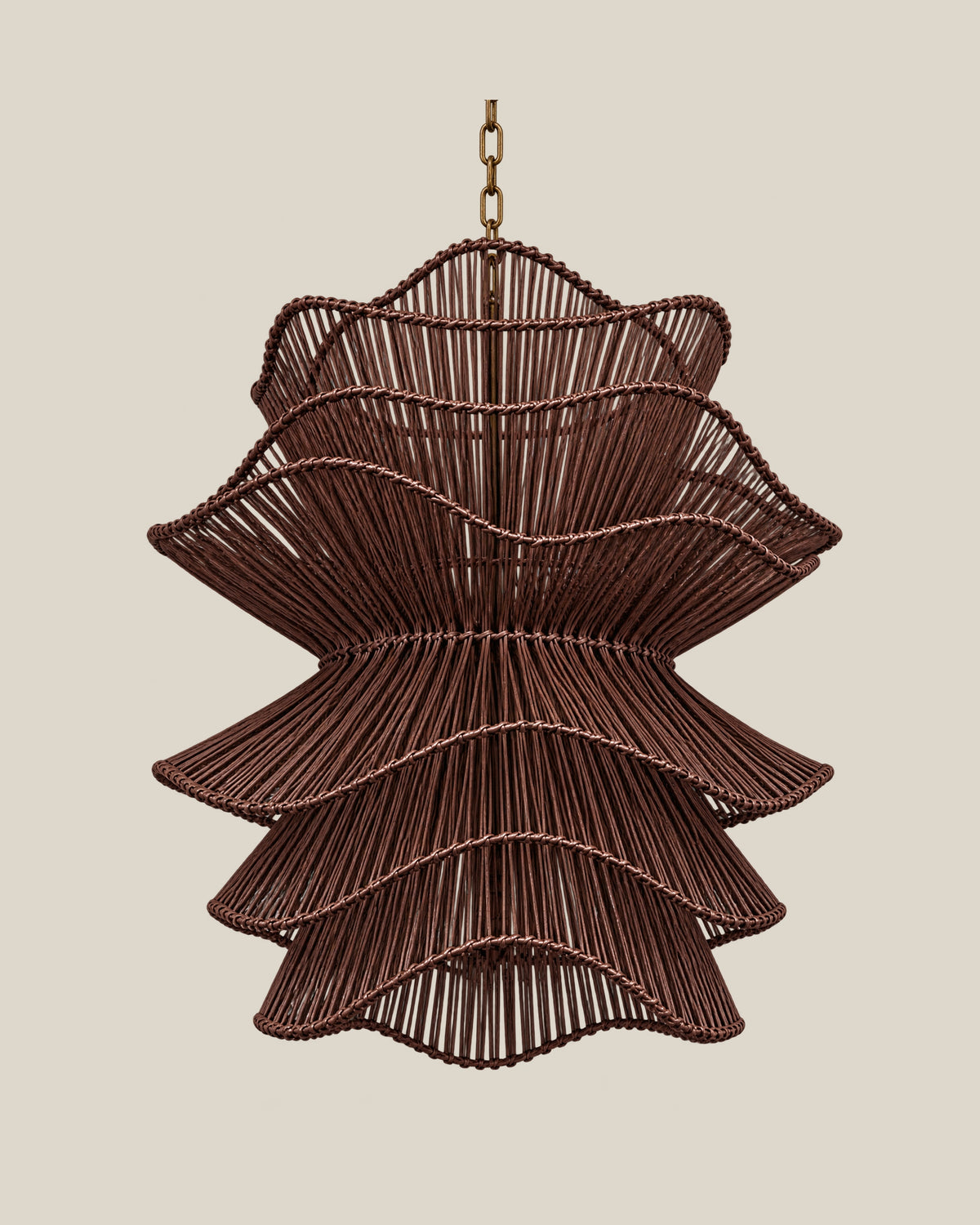 LA LUZ RUFFLE Bamboo Chandelier Dark Brown Front