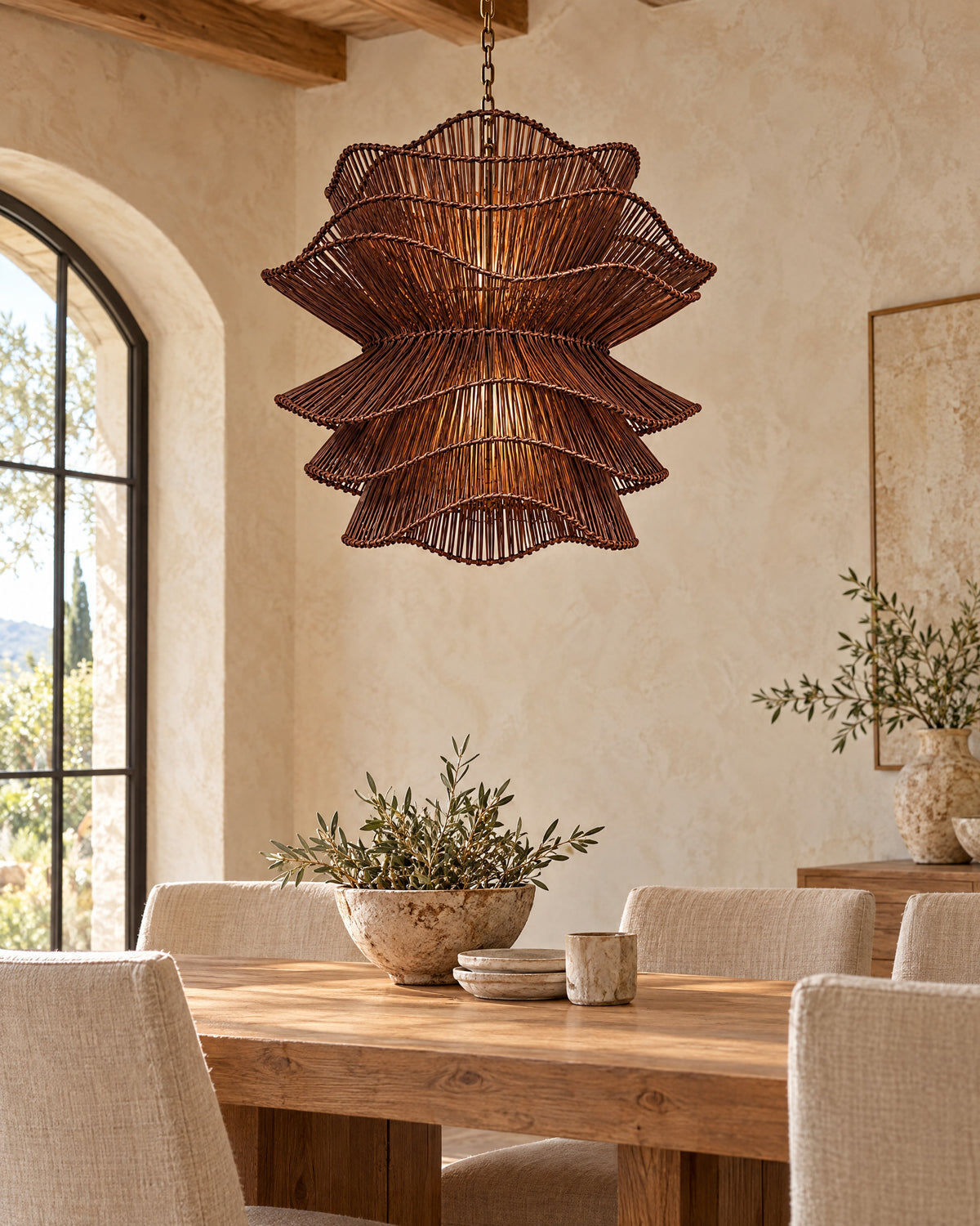 LA LUZ RUFFLE Bamboo Chandelier Dark Brown Lifestyle