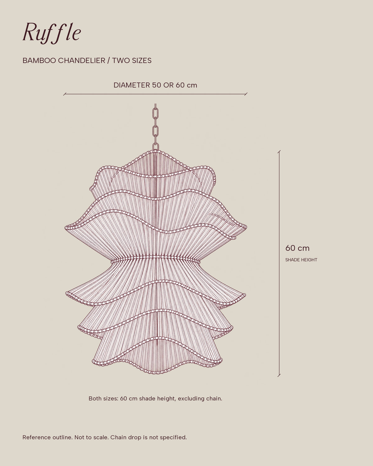 LA LUZ RUFFLE Bamboo Chandelier Dimensioned Outline