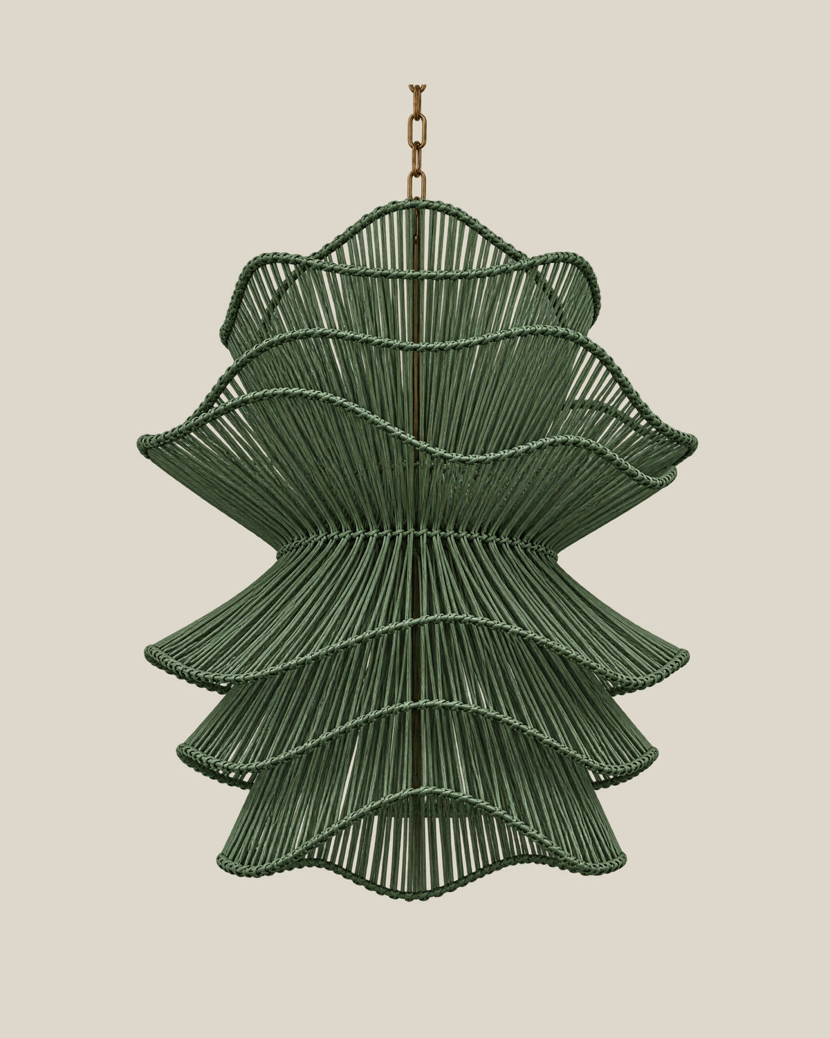 LA LUZ RUFFLE Bamboo Chandelier Forest Green Front