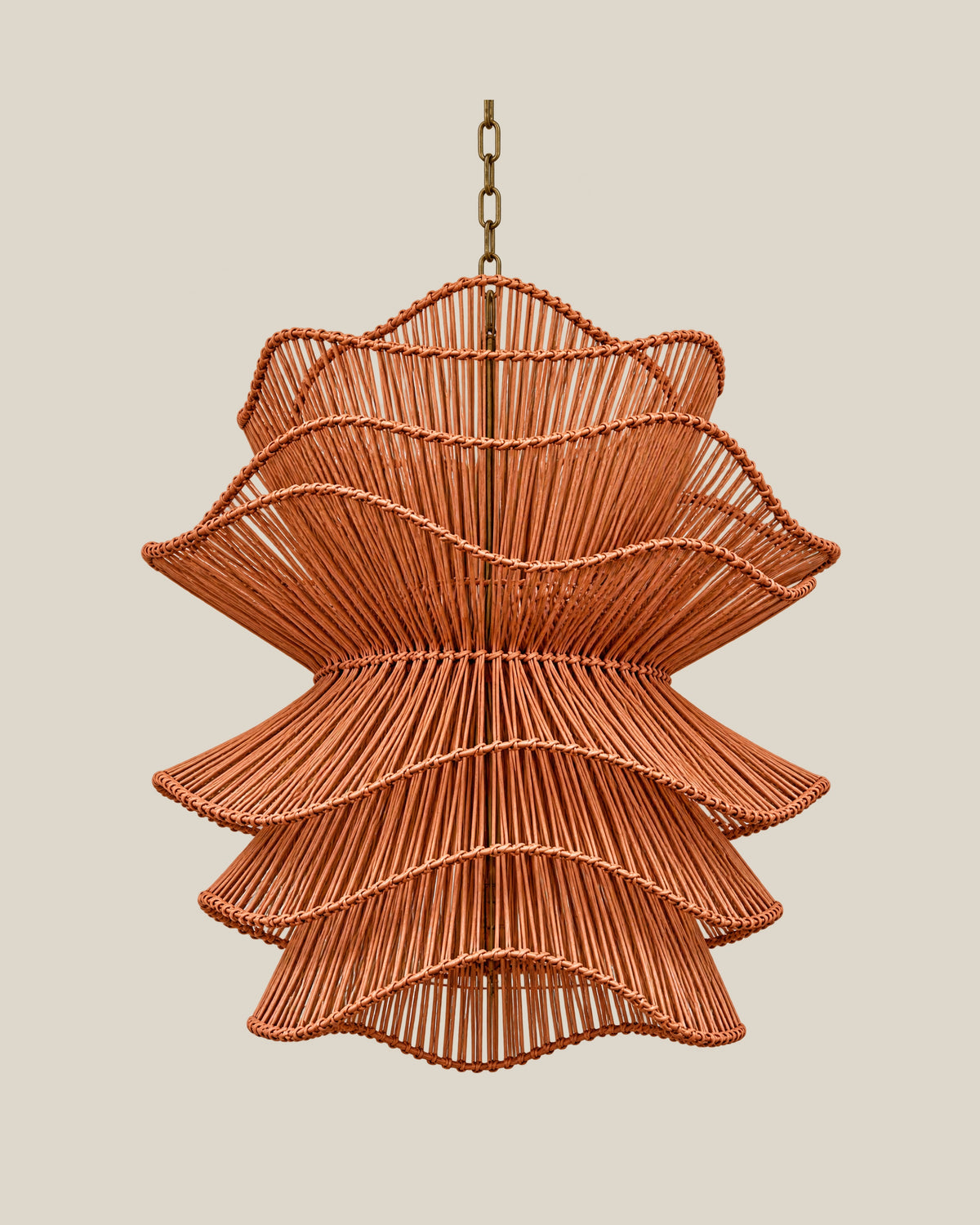 LA LUZ RUFFLE Bamboo Chandelier Terracotta Front