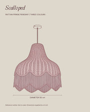 LA LUZ Scalloped Rattan Fringe Pendant — Dimensioned Outline