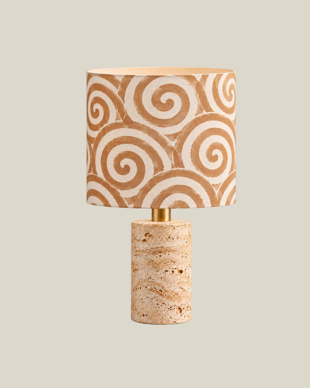 LINEN Side Lamp — Beige Travertine, Spiral Rhythm, 55 cm overall height