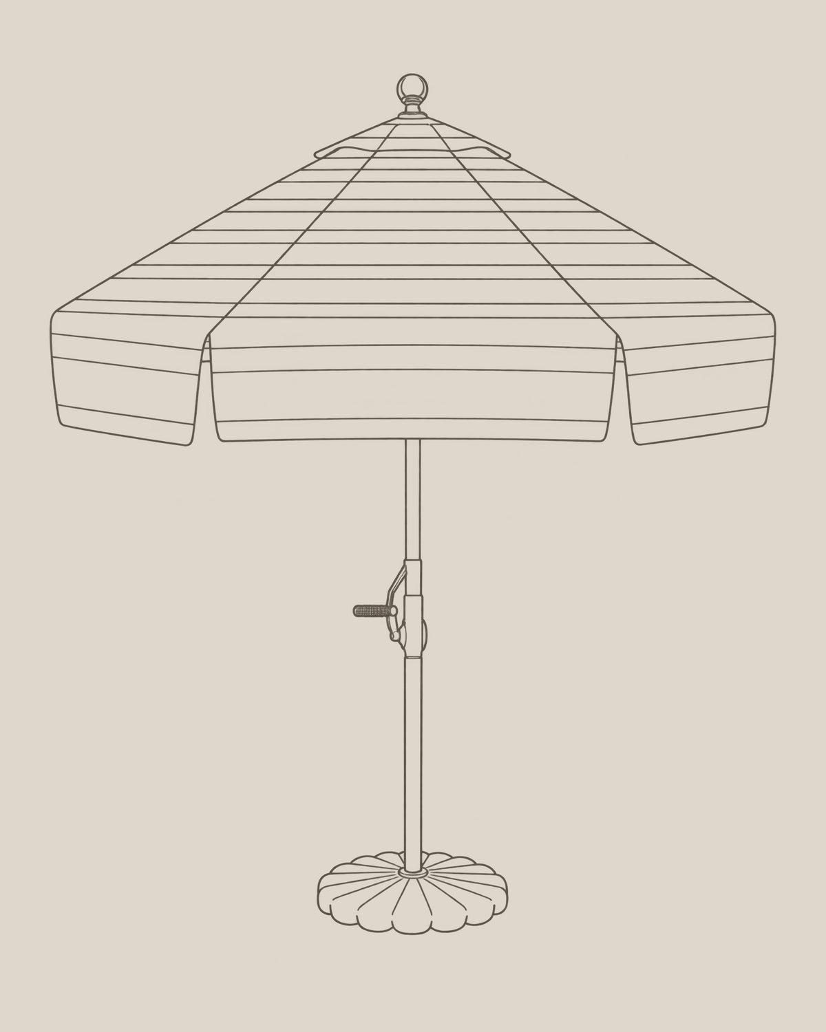 Riviera fully striped umbrella outline sketch on bone