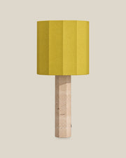 Roma Table Lamp, Large Faceted, Travertine Beige + Yellow, front hero view on bone background.