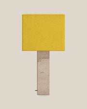 Roma Table Lamp, Large Square, Travertine Beige + Yellow, front hero view on bone background.
