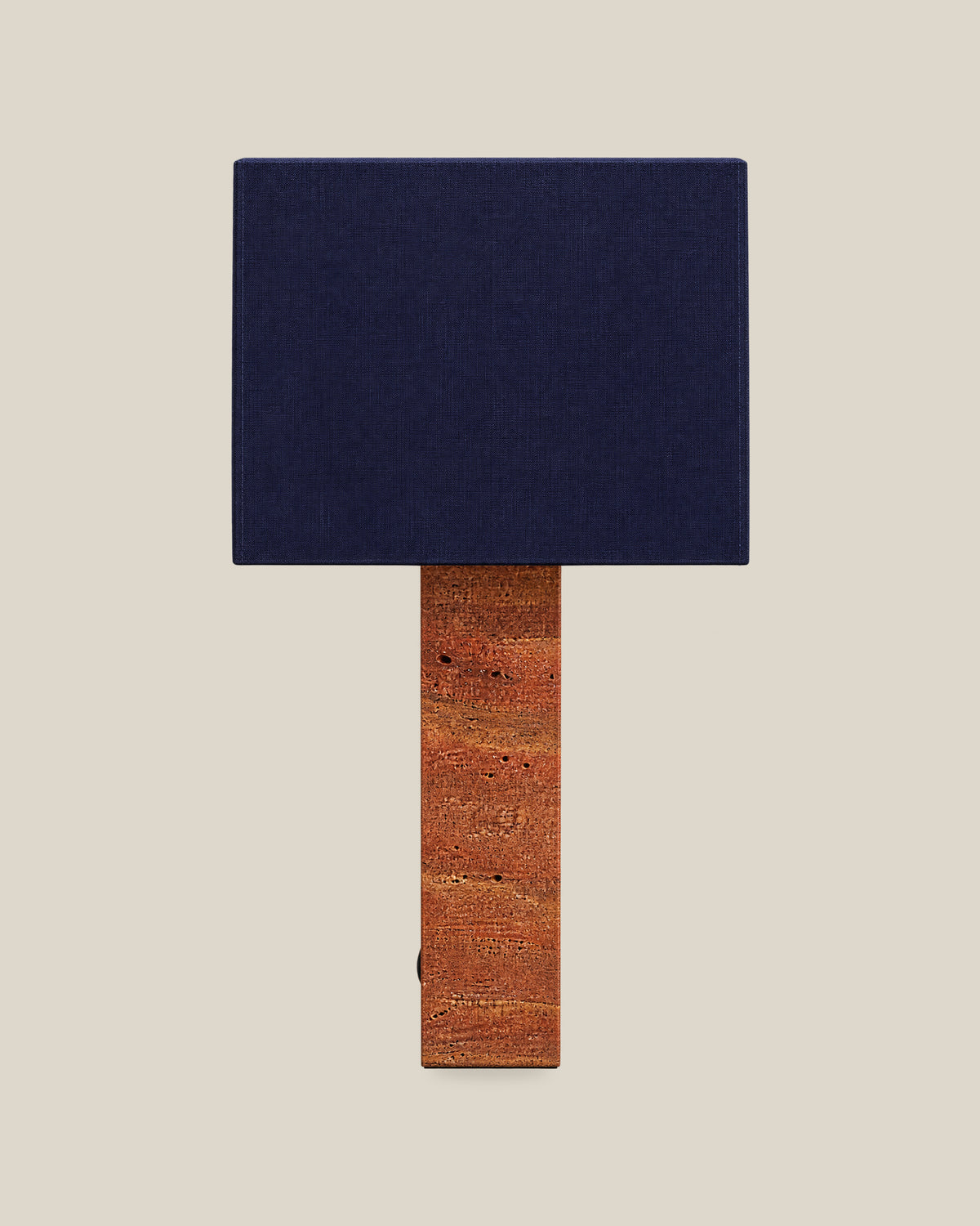 Roma Table Lamp, Large Square, Travertine Red + Dark Blue, front hero view on bone background.