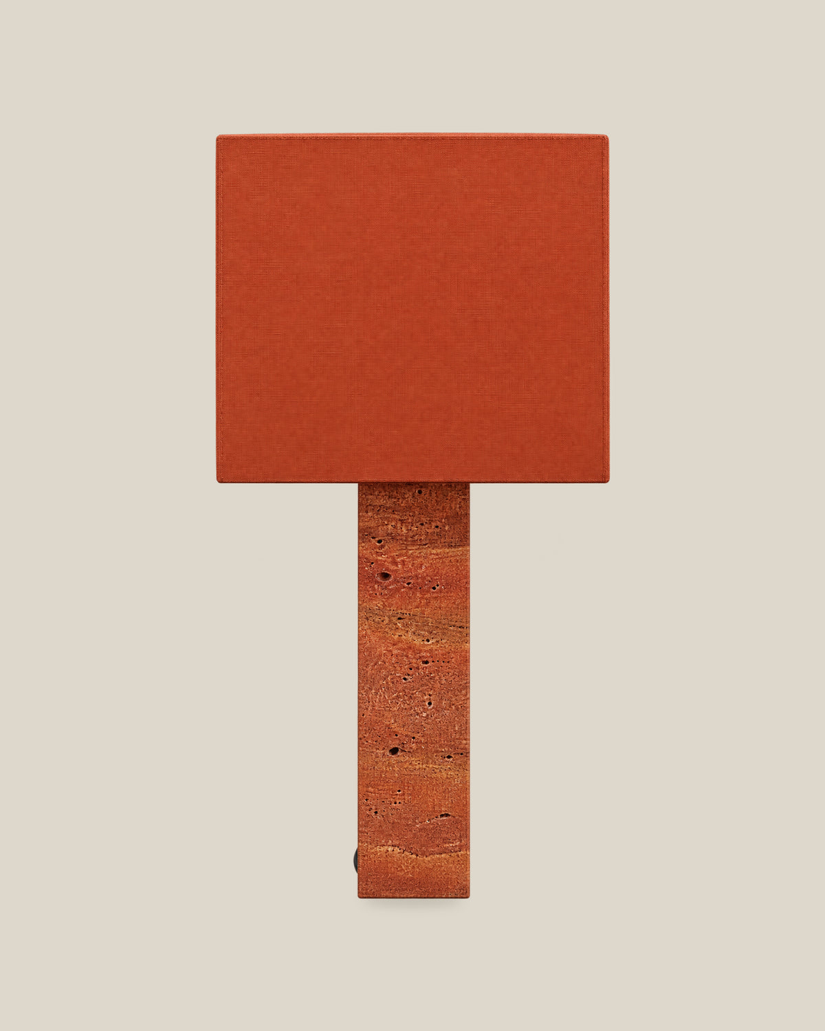 Roma Table Lamp, Large Square, Travertine Red + Terracotta, front hero view on bone background.