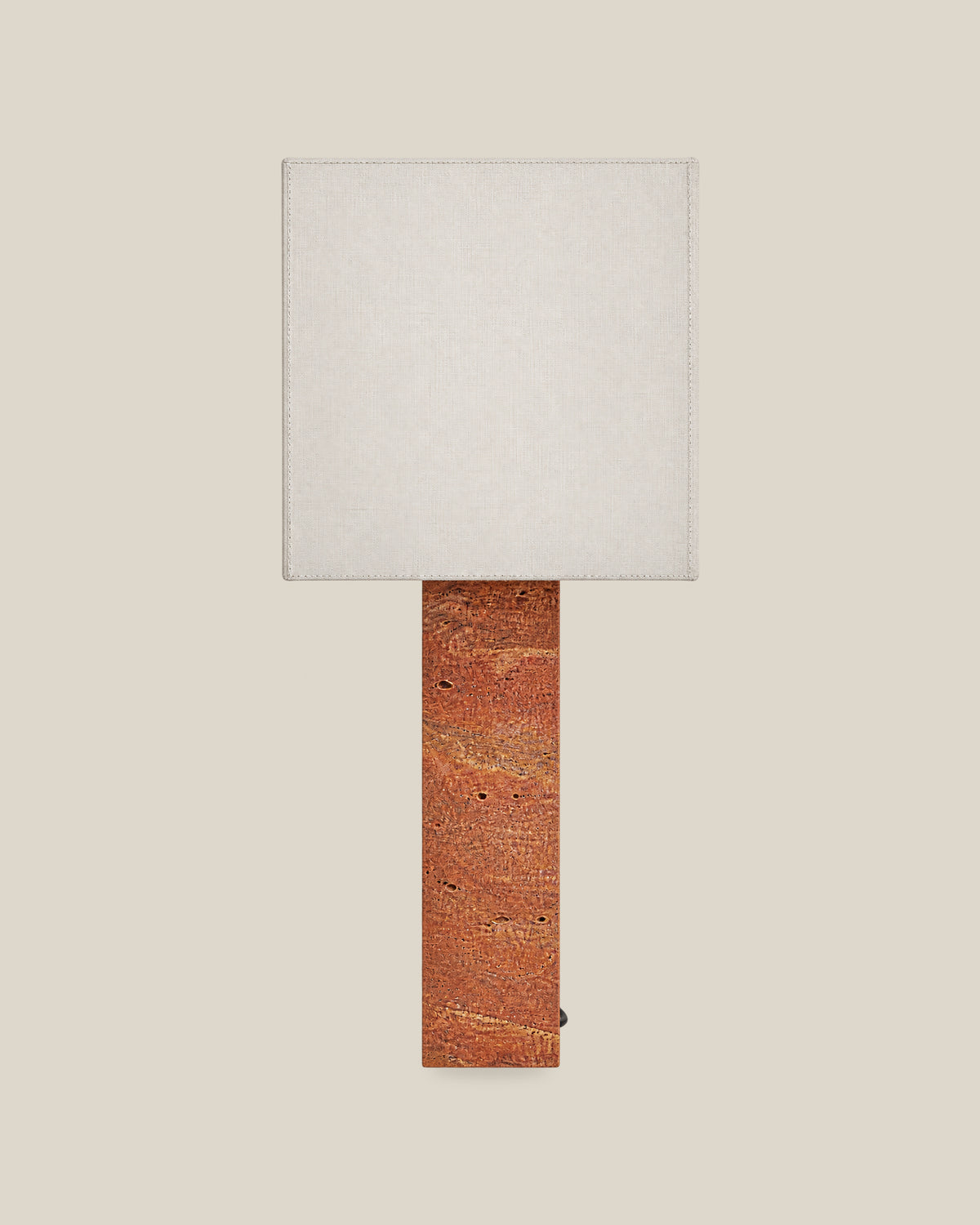 Roma Table Lamp, Large Square, Travertine Red + White, front hero view on bone background.