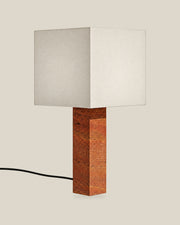 Roma Table Lamp, Large Square, Travertine Red + White, on a bone background.