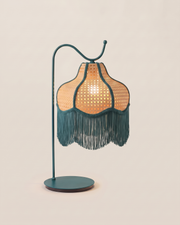 TASSEL Table Lamp - Large, 60 cm high, 30 cm shade diameter - Deep Teal, on a bone background