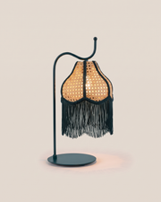 TASSEL Table Lamp - Small, 40 cm high, 20 cm shade diameter - Deep Teal, on a bone background
